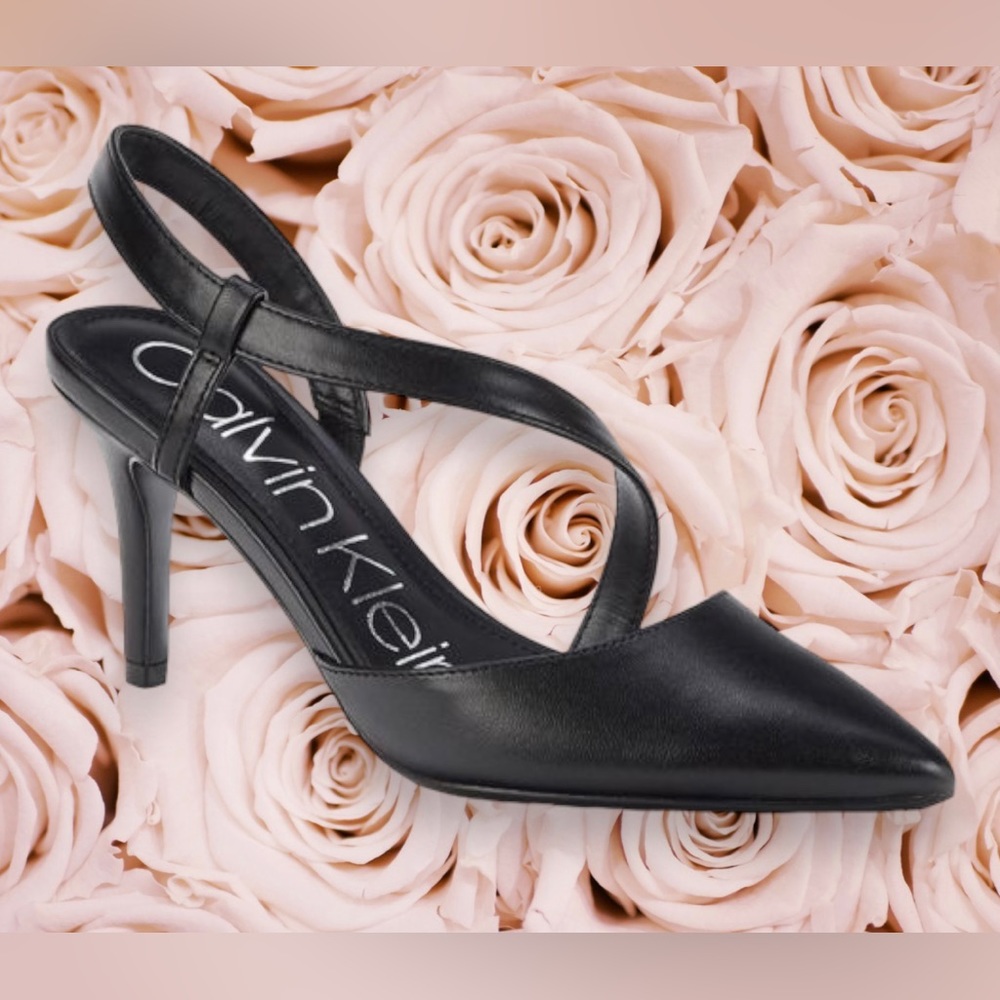 Calvin Klein Greer Faux Leather Black Slingback Pumps Size 7